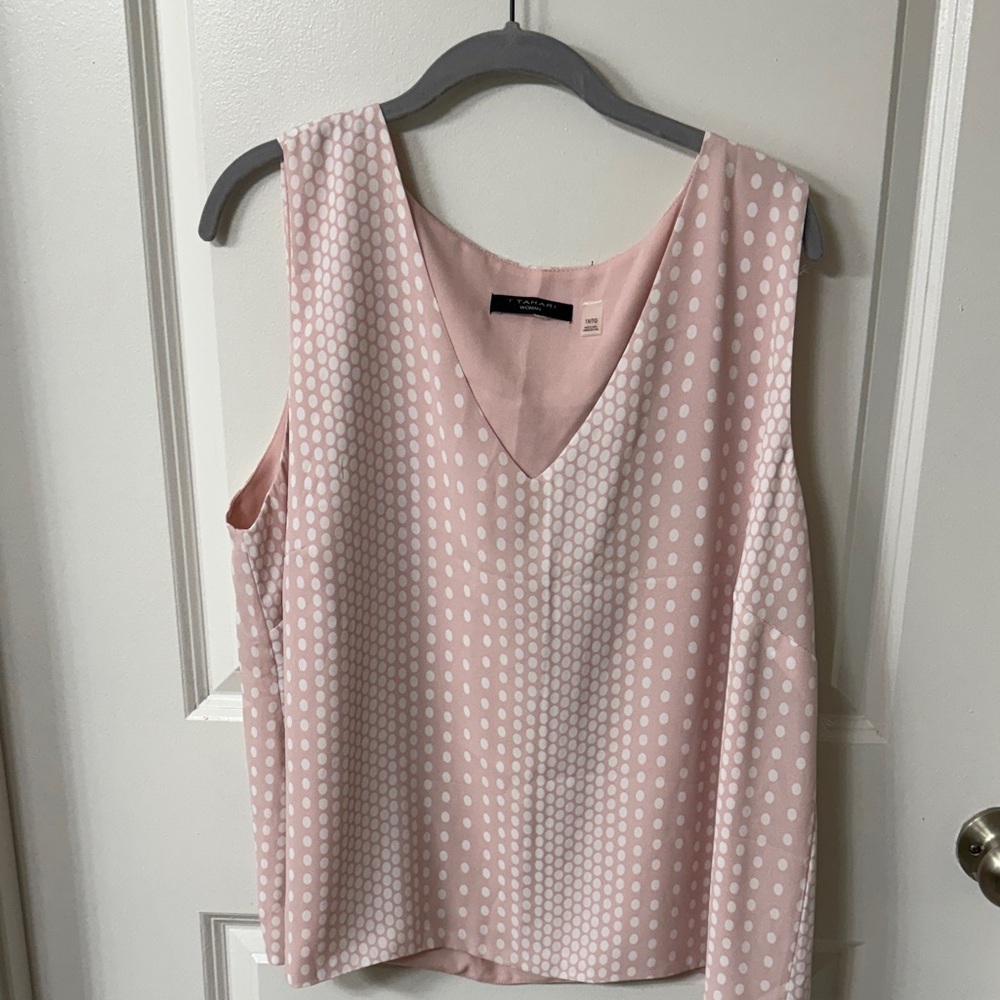 T Tahari Blush Polka Dot V-Neck Blouse